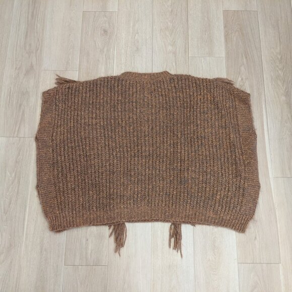 Anthropologie Women's Marled Fringe Poncho ONESIZE Bronze Knit Frontier Boho - Picture 11 of 12